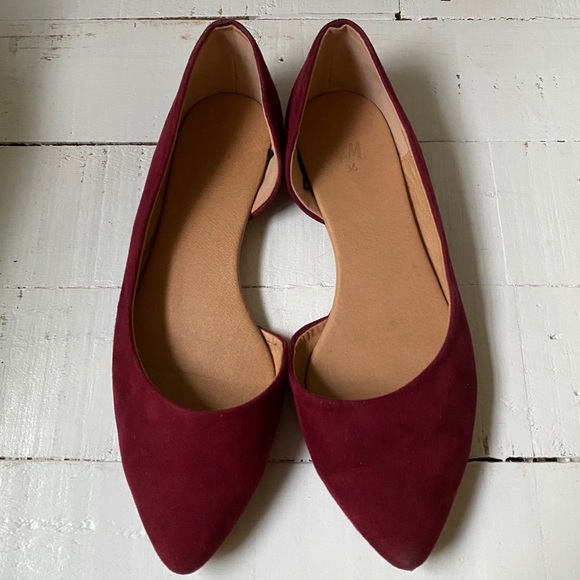 H&M Shoes - H&M Flats Burgundy Point Toe Suede Shoes 36 5.5 US